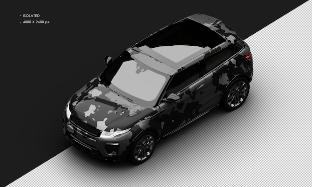 Camouflage noir métallique réaliste isolé moteur turbo véhicule utilitaire sportif haut gauche avant
