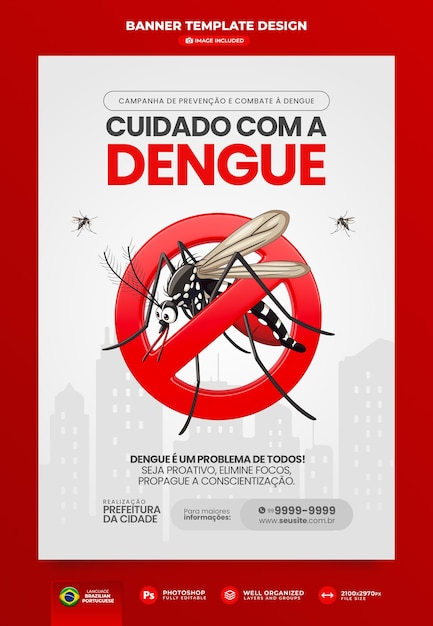 PSD campagne d'affiche pour la lutte et la prévention de la dengue aedes aegypti en portugais brésilien