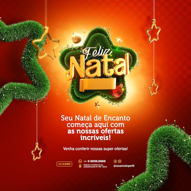 campaña feliz natal selo concepto 3d feliz navidad post campaña post plantilla de las redes sociales