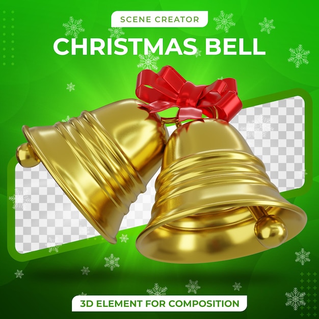 Campana de Navidad dorada 3d realista para renderizado 3D de composición