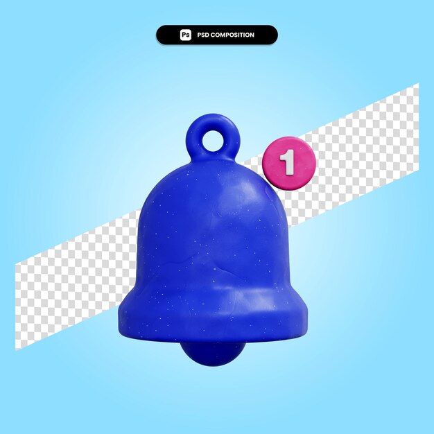 Campana de notificación 3d render ilustración aislada