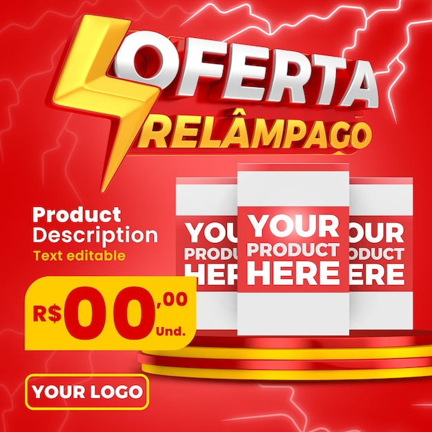 PSD campaña de oferta flash brasil rojo feed de plantillas portuguesas