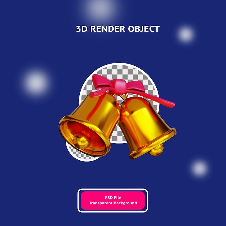 PSD campana de oro de navidad 3d con ilustración de objeto de cinta renderizada