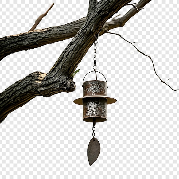 campana de viento de hierro colgando aislada en un fondo transparente