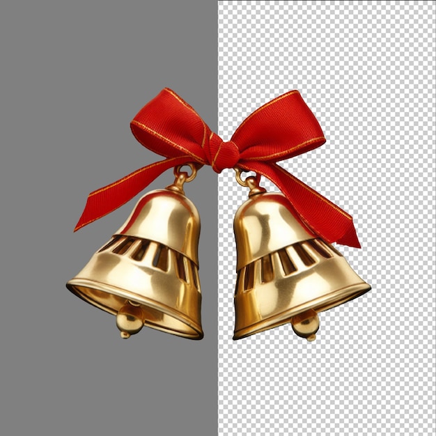 Campanas de Navidad doradas con un arco rojo aislado en un fondo transparente png psd