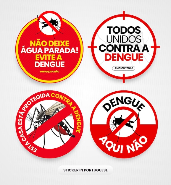Campanha de adesivos para combater e prevenir a dengue aedes aegypti em português brasileiro