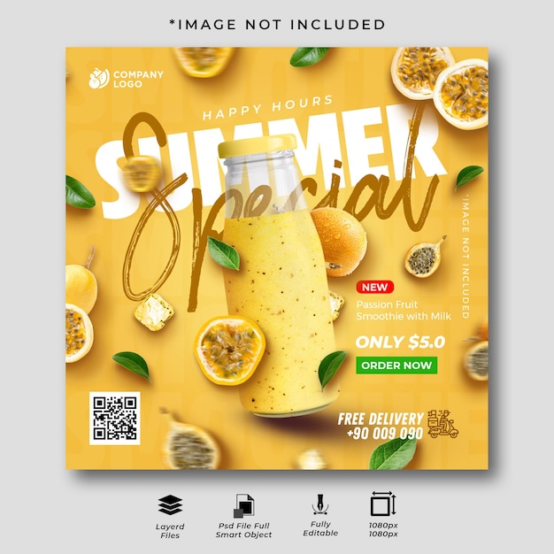 PSD campanha de mídia social de smoothie de maracujá especial de verão post no instagram