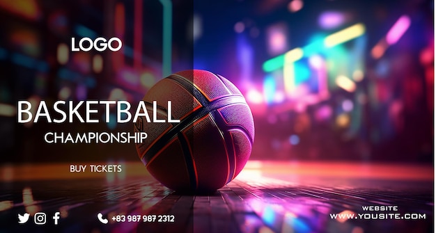 PSD campeonato de bola de basquete com luzes de néon de basquete