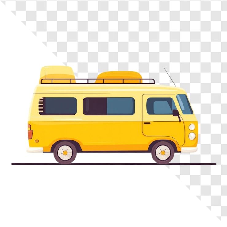 PSD le camper jaune rétro est un symbole de liberté et d'aventure sur la route.