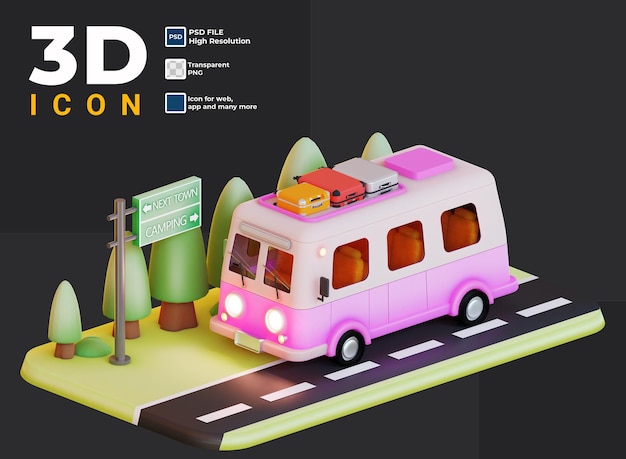 Camping 3D avec illustration de camping-car