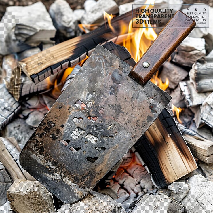 PSD camping campfire grill scraper tool for cleaning grills on transparent background