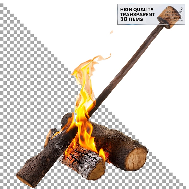 PSD camping fire poker ferramenta de mangueira longa para ajuste em fundo transparente