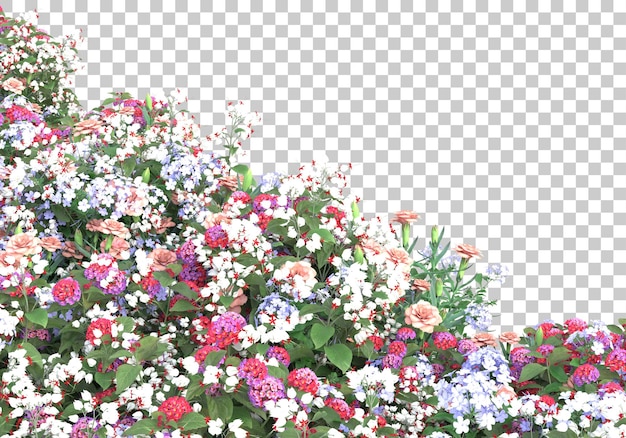 PSD campo com flores na ilustração de renderização 3d de fundo transparente