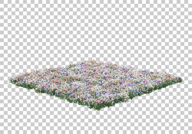 Campo con fiori su sfondo trasparente 3d rendering illustrazione