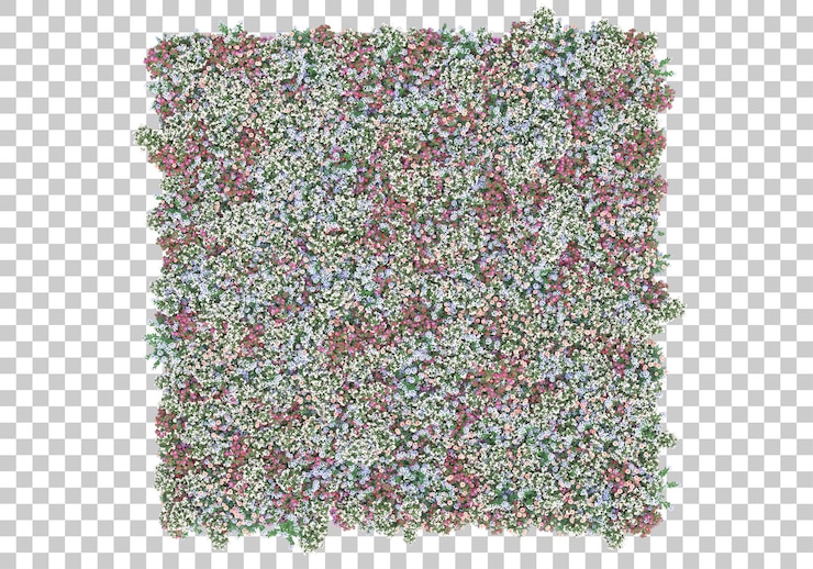 PSD campo con fiori su sfondo trasparente 3d rendering illustrazione