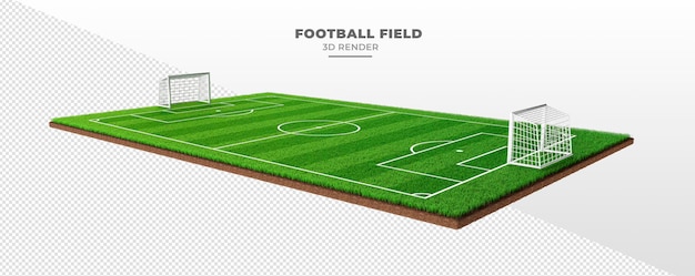 Campo da calcio con erba e obiettivo nel rendering 3d