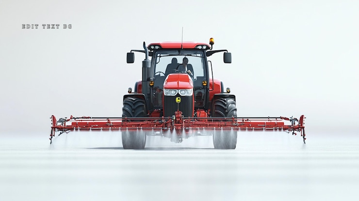 PSD campo de pulverização de tractor vermelho