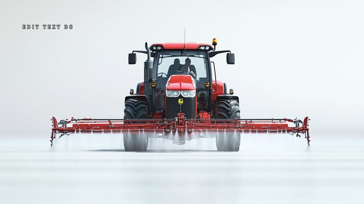 PSD campo de pulverização de tractor vermelho
