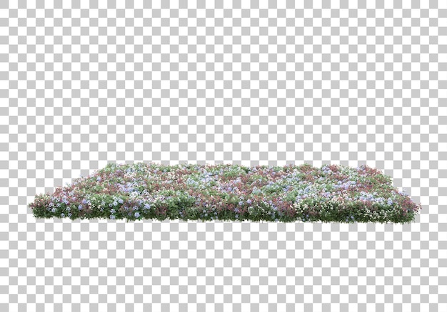 Campo de flores en la ilustración de representación 3d de fondo transparente