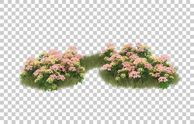 Campo de hierba con flores sobre fondo transparente. Representación 3d - ilustración