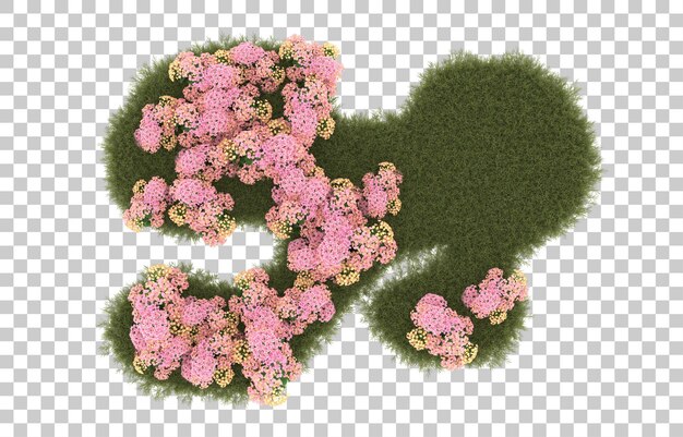 Campo de hierba con flores sobre fondo transparente. Representación 3d - ilustración