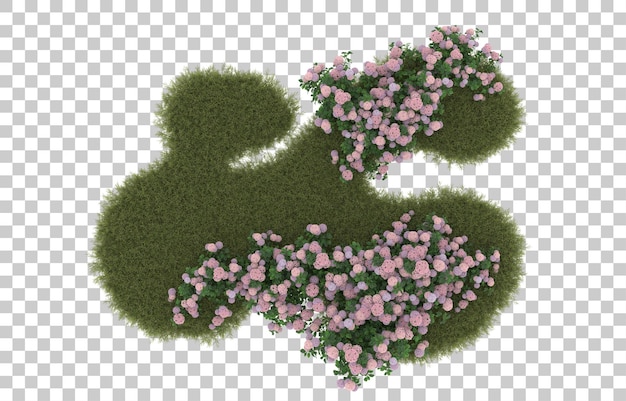Campo de hierba con flores sobre fondo transparente. Representación 3d - ilustración