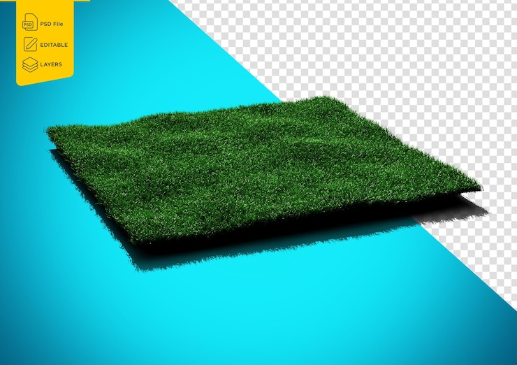 PSD campo de hierba verde de forma rectangular aislado sobre un fondo blanco ilustración 3d