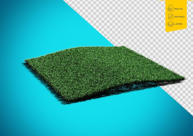 PSD campo de hierba verde de forma rectangular aislado sobre un fondo blanco ilustración 3d