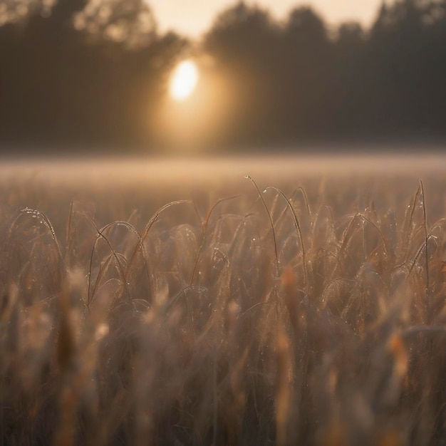 PSD campo de otoño por la mañana con el sol de la mañana y el rocío brillante