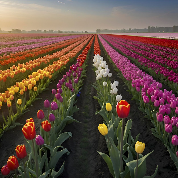 Campos de tulipas rurais holandeses paisagem rural