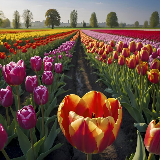 Campos de tulipas rurais holandeses paisagem rural