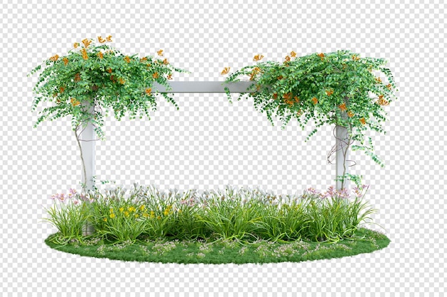 Campsis radicans na grama em renderização 3d