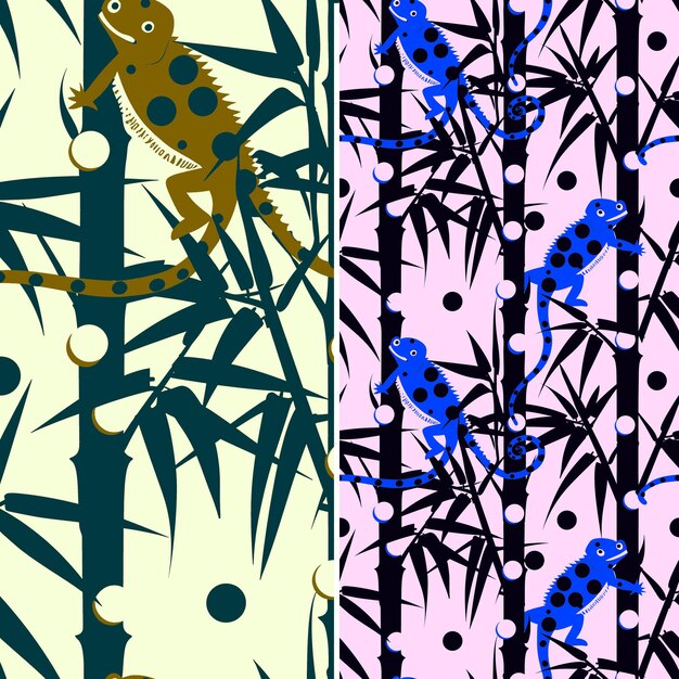 PSD camuflagem de camaleão sem costura com linhas de caule de bambu e arte de contorno de colagem minimalista