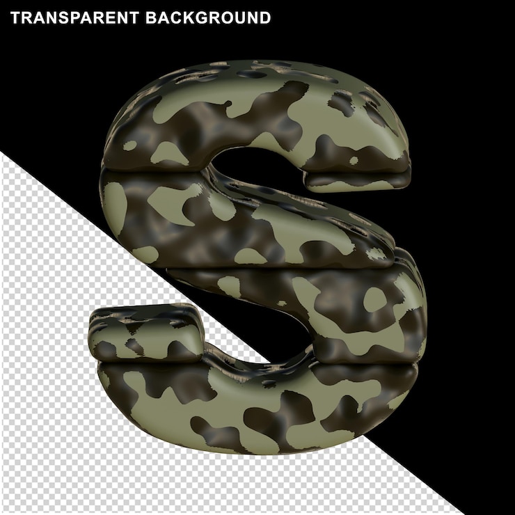PSD camuflagem marrom. 3d letras maiúsculas s