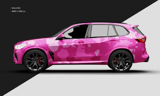 Camuflaje rosa metálico realista aislado Lujo moderno SUV de la ciudad Lado izquierdo
