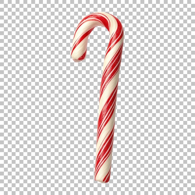 Caña de dulces de Navidad con rayas rojas y blancas aisladas en un fondo transparente para el diseño navideño