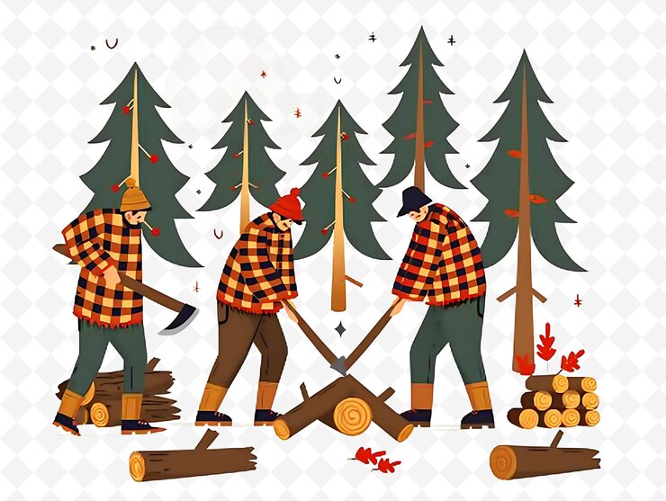 PSD canadian lumberjacks chopping wood design is robust and eart illustration cutural landscape view
