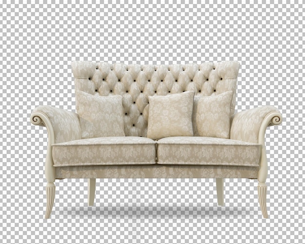 Canapé classique de luxe dans le salon royal en rendu 3d isolé