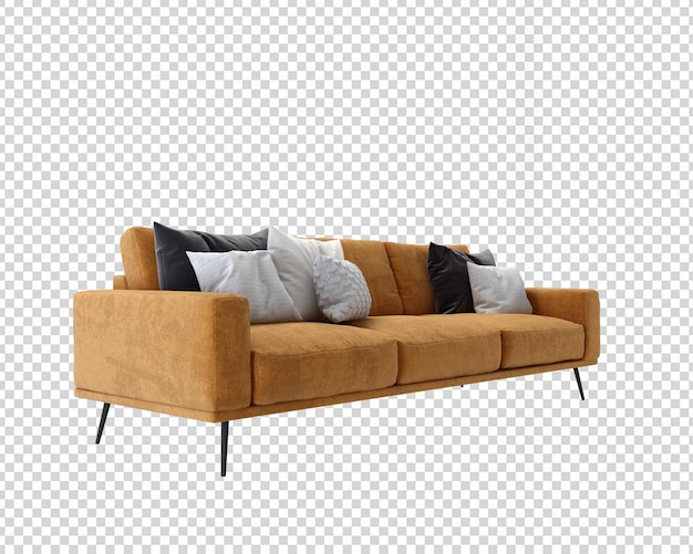 Canapé dans le salon en rendu 3d isolé