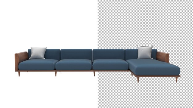 Canapé méridienne vue de face sans ombre rendu 3d