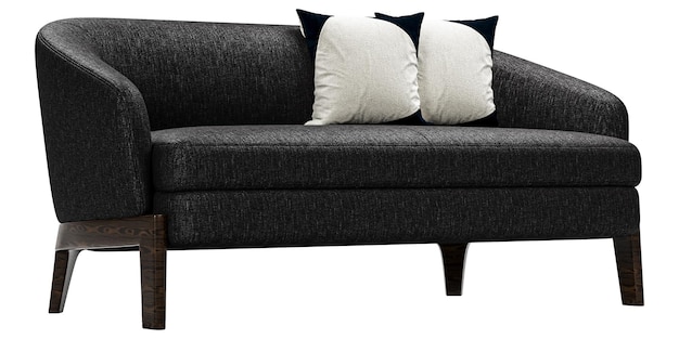 PSD canapé moderne en tissu noir avec des coussins isolés sur fond blanc collection de meubles