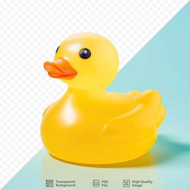 PSD un canard en caoutchouc jaune avec un fond bleu avec un fond bleu.