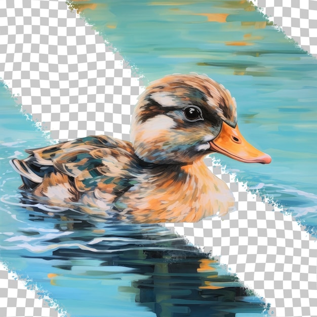 PSD le canard est un oiseau avec une bouche et des pattes plates pour une nage facile, disponible en différentes couleurs comme le fond transparent marron, blanc et vert.