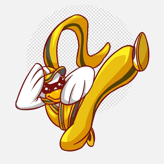 PSD canard de karaté frappant un dessin animé de personnage animal pose
