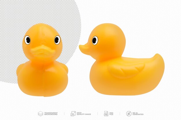 PSD un canard en plastique jaune sur fond blanc