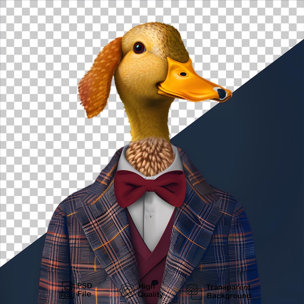 PSD un canard portant un costume sur un fond sombre inclut un fichier png