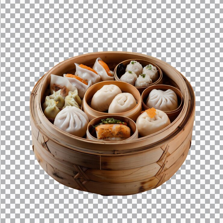 PSD una canasta de dim sum aislada sobre un fondo transparente