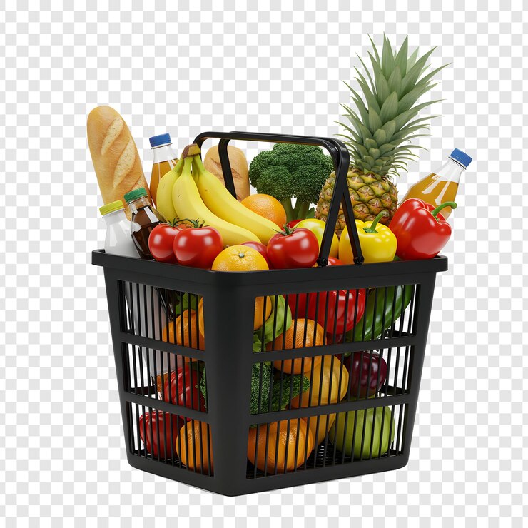 PSD una canasta llena de frutas y verduras frescas