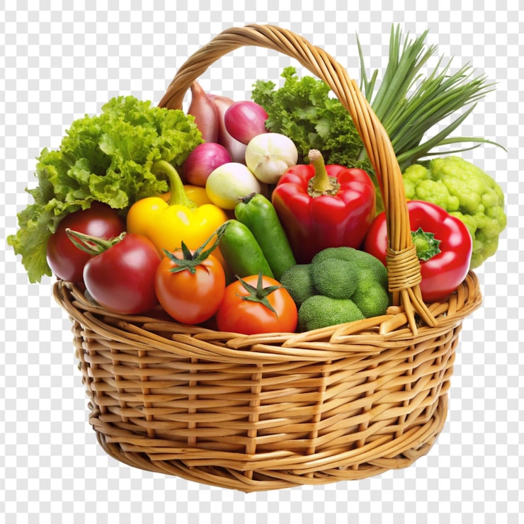 PSD una canasta llena de verduras aisladas sobre un fondo transparente