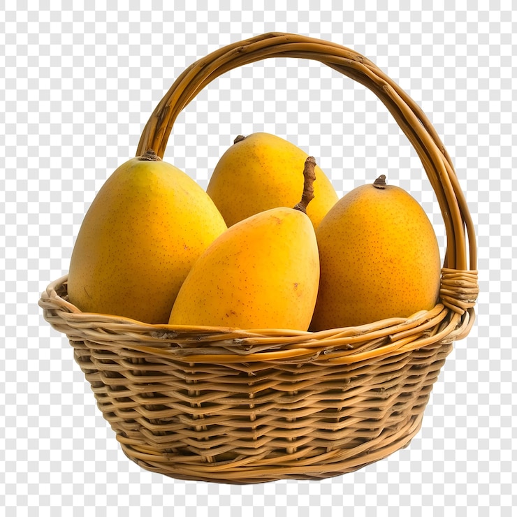 PSD una canasta de mangos amarillos png aislados en un fondo transparente